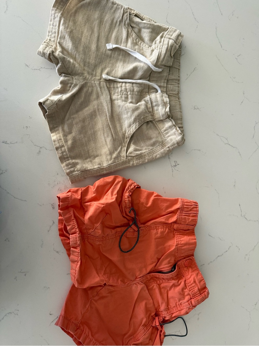 Kids Cotton Drawstring Shorts - Orange and Beige